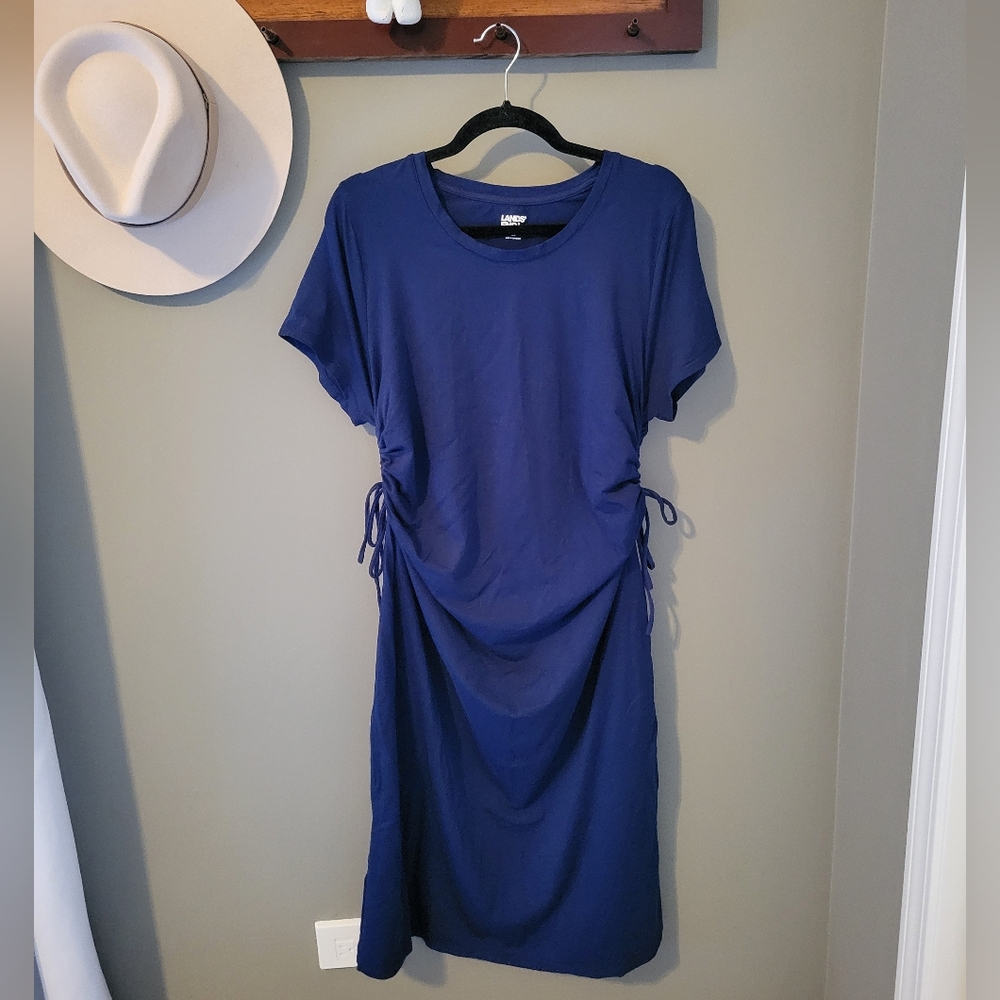 Lands' End New Blue Ruched Dress Size Large - Picture 2 of 11